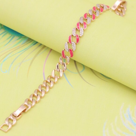 Rose Gold Bracelet with Red Enamel and Crystal Pave Links, XPBL0728 - Picture 6 of 12